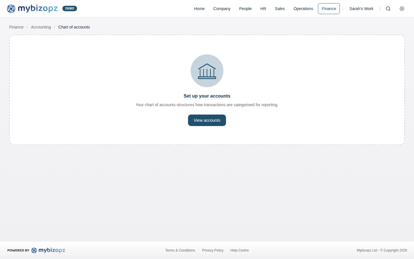 mybizopz chart of accounts and general ledger