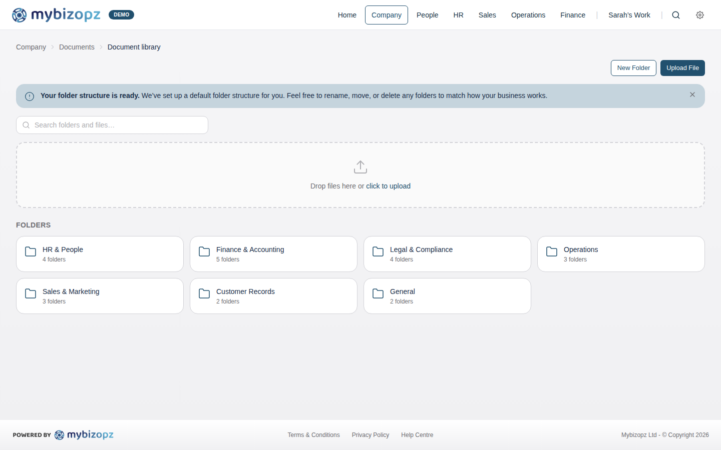 Document library with folders, versioning and upload