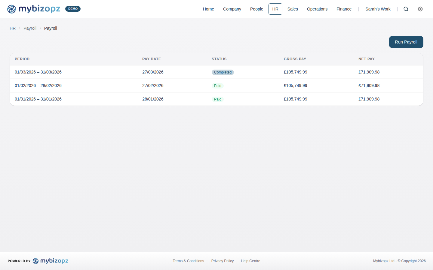 mybizopz PAYE payroll processing and payslips